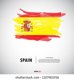 Flag of Spain with brush stroke, grunge style background vector.