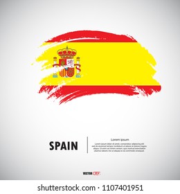 Flag of Spain with brush stroke, grunge style background vector.