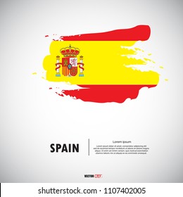 Flag of Spain with brush stroke, grunge style background vector.