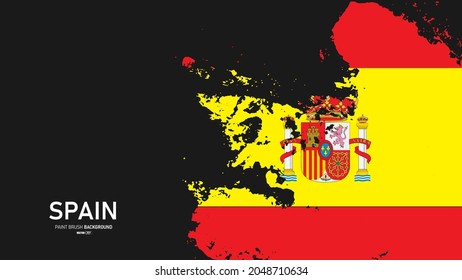 Flag of Spain with brush stroke, grunge style background banner.