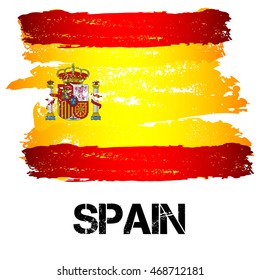 Flag of Spain from brush strokes in grunge style isolated on white background. Country in Southern Europe. Vector illustration