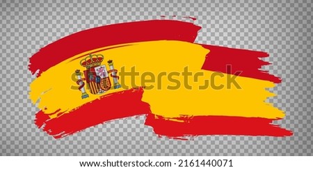 Flag of Spain from brush strokes. Waving Flag  Kingdom of Spain on transparent background for your web site design, app, UI. Stock vector. EPS10.