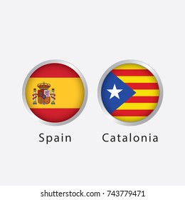 Flag of Spain and Catalonia in circle vector illustration. Referendum Catalonia flag. Independence of Catalonia.