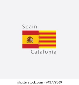 Flag of Spain and Catalonia vector illustration. Referendum Catalonia flag. Independence of Catalonia.