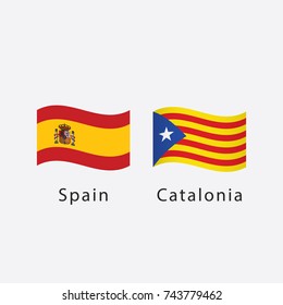 Flag of Spain and Catalonia vector illustration. Referendum Catalonia flag. Independence of Catalonia.