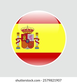 The flag of spain. Circle icon flag. 3d illustration. glossy circle badge	