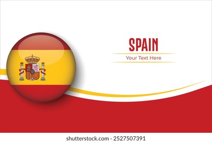 Flag of Spain Circle isolated on White background with Text. Banner, Poster, vector, template, Mockup, Background, Social Media, Post, 3D.