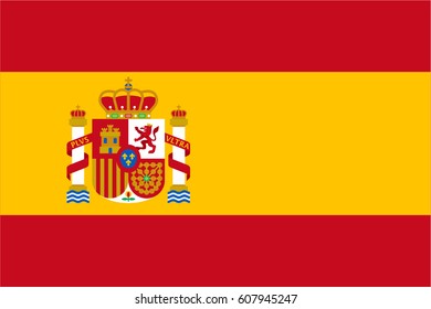 Flag of Spain with the coat of arms in modern flat style, vector illustration