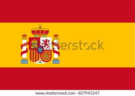 Flag of Spain with the coat of arms in modern flat style, vector illustration