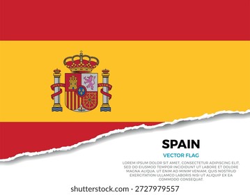 Bandera de España. Creativo efecto de borde de papel rasgado sobre fondo transparente con irregularidades irregulares. Una apariencia tridimensional con sombras realistas, como si hubiera sido rasgada para revelar una superficie blanca debajo