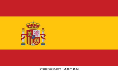 The flag of Spain with crest, highly detailed vector drawing.