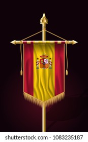 Flag of Spain. Festive Vertical Banner. Wall Hangings with Gold Tassel Fringing