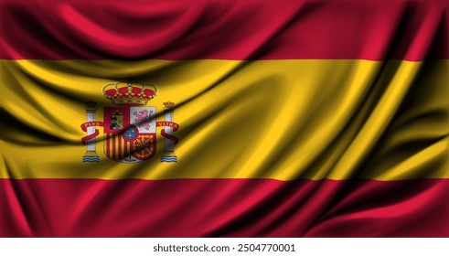 Flag of Spain fluttering close up. Vector illustration.