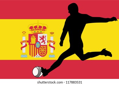 The flag of Spain with a football player