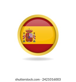 Flag of Spain with golden frame circle round glossy button vector design