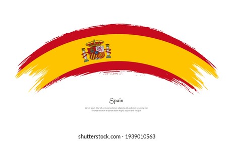 Flag of Spain in grunge style stain brush with waving effect on isolated white background