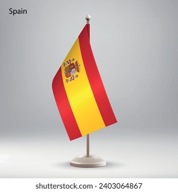 Flag of Spain hanging on a flag stand. Usable for summit or conference presentaiton