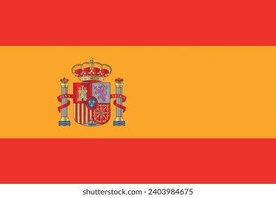 The flag of spain with icons over red and yellow strips 