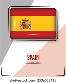 Bandera de España aislada sobre fondo blanco con texto. Anuncio, Póster, Vector, Plantilla, Maqueta, Fondo, Redes Sociales, Publicación, 3D.