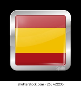 Flag of Spain. Metal Icons Square Shape. This is File from the Collection European Flags