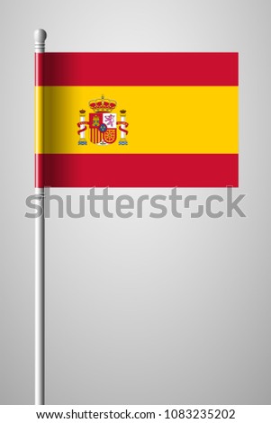 Flag of Spain. National Flag on Flagpole. Isolated Illustration on Gray Background