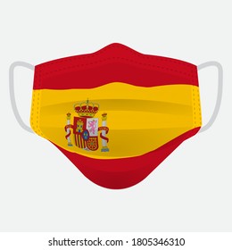 Flag of Spain on medical face mask Front side vector isolated on white background. EPS.file. Medical face mask concept protect people in country from virus.
