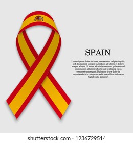 Flag of Spain on stripe ribbon isolated on white background. Template for independence day