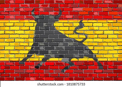 Flag of Spain with an Osborne bull  - Illustration, 
Flag of Spain on a brick wall