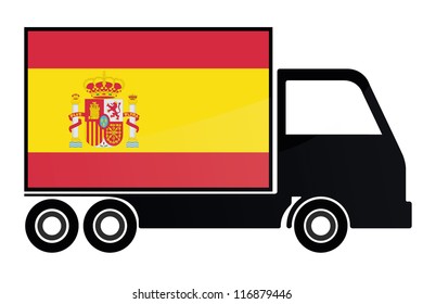 The flag of Spain painted on the side of the silhouette of a truck
