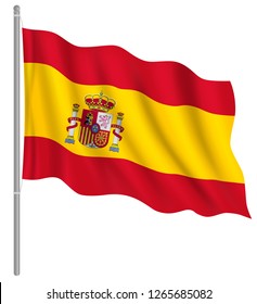 Flag Of Spain With Flag Pole Waving In Wind. Vector Illustration