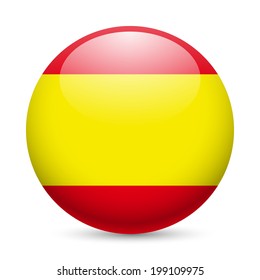 Flag of Spain as round glossy icon. Button with Spanish flag