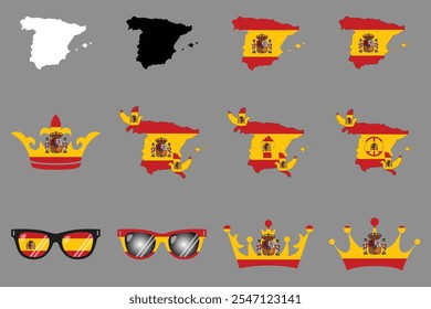 Flag of Spain Set, Original and simple Spain flag Bundle, vector illustration of Spain flag Collection
