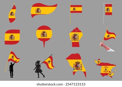 Flag of Spain Set, Original and simple Spain flag Bundle, vector illustration of Spain flag Collection
