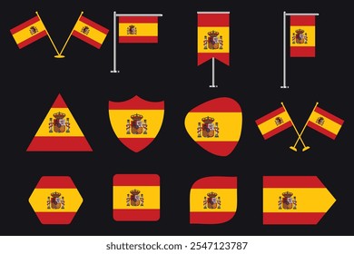 Flag of Spain Set, Original and simple Spain flag Bundle, vector illustration of Spain flag Collection
