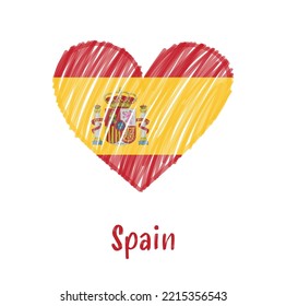 Flag of Spain in shape of heart. Line drawing heart with Spain flag.