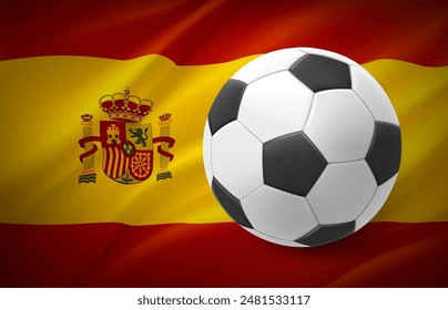 Flag of Spain with soccer ball. National football team concept. 3d vector illustration