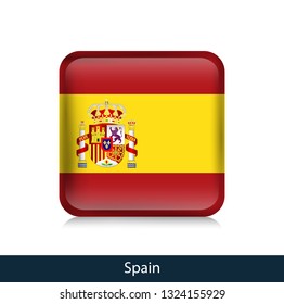 Flag of Spain - Square glossy badge. Vector.