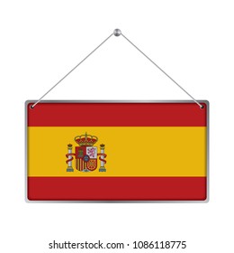 Flag of Spain. The symbol of the state in the pennant hanging on the rope, 
rectangle hanging. Vector Illustration EPS10. White Background.