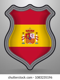 Flag of Spain. Vector Badge and Icon. Horizontal Orientation Version