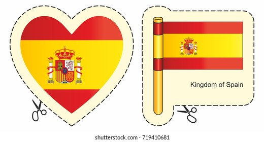 Flag  Spain. Vector cut sign here, isolated on white. Can be used for design, stickers, souvenirs.