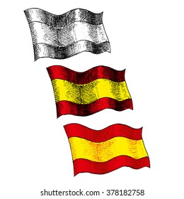 Flag of Spain - vector - engraving