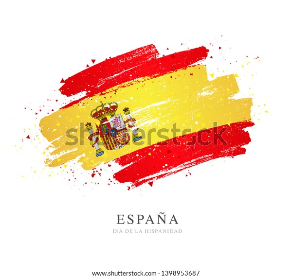 スペイン国旗 白い背景にベクターイラスト 手描きのブラシストローク