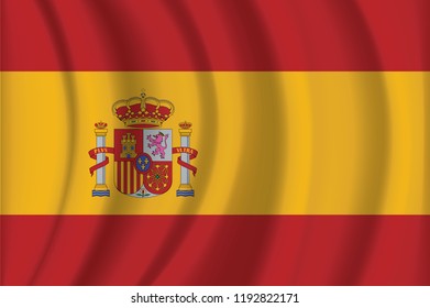 Flag of Spain waving in the wind giving an undulating texture of folds in the fabric.