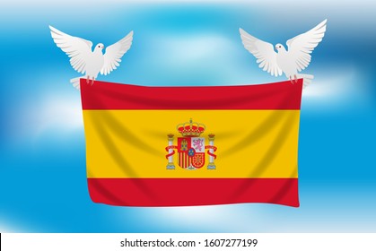 Flag OF Spain With A White Pigeons	