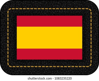 Flag of Spain without Coat of Arms. Vector Icon on Black Leather Backdrop. Aspect Ratio 2:3