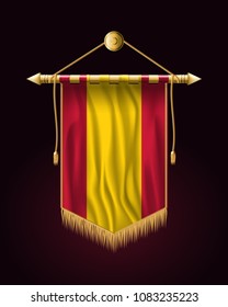 Flag of Spain without Coat of Arms. Festive Vertical Banner. Wall Hangings with Gold Tassel Fringing