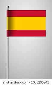 Flag of Spain without Coat of Arms. National Flag on Flagpole. Isolated Illustration on Gray Background