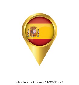 Flag of Spain.symbol check in Spain, golden map pointer with the national flag of Spain in the button. vector illustration.