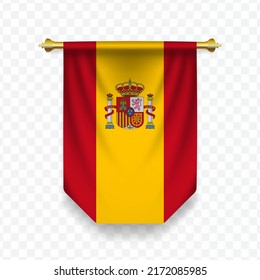 Flag of Spanish. Vector illustration of a vertical hanging flag on a transparent background (PNG).