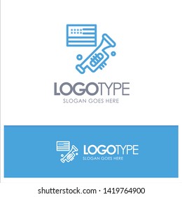 Flag, Speaker, Laud, American Blue Outline Logo Place for Tagline